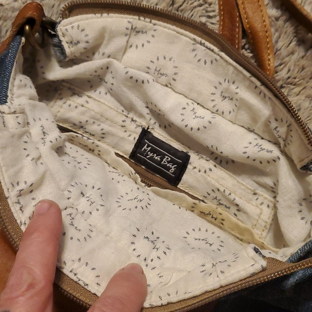 Myra Bag womens Star Denim Upcycled Canvas Cotton & Leather Shoulder Bag - Picture 2 of 6